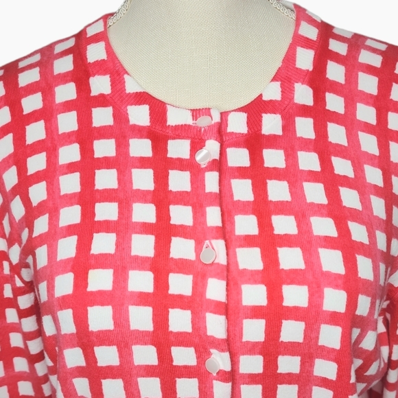 Crown & Ivy Red & White Cotton Spandex Blend Short Cardigan - Picture 3 of 7